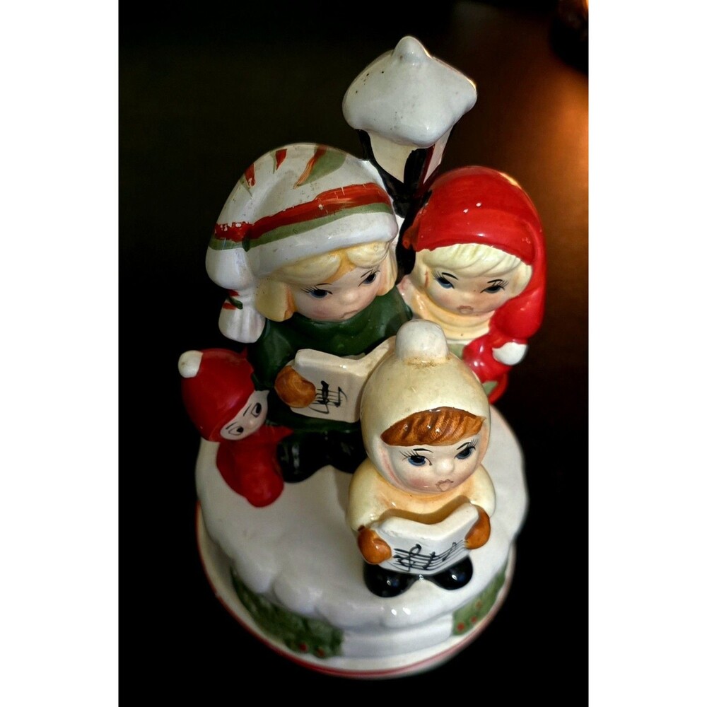 Rare BRINNS 1984 Christmas Children Carolers Rotating Musical plays SILENT NIGHT